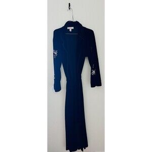 VTG Oscar de la Renta PINK LABEL Black Velvet Floral Embroidered Long Robe SM